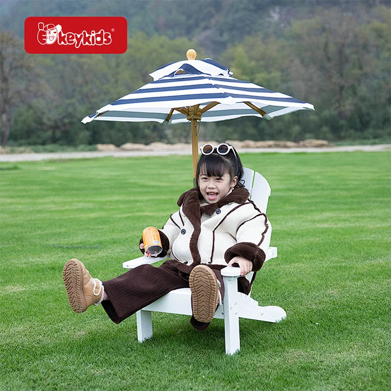 Factory Customize White Outdoor Kids Wooden Adirondack Chair with Umbrella W01D269