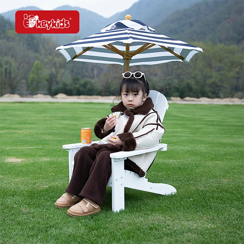 Factory Customize White Outdoor Kids Wooden Adirondack Chair with Umbrella W01D269